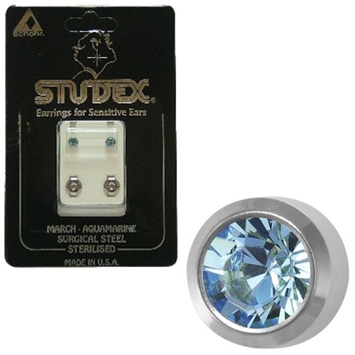 Birthstone Studs - Reg Bezel S/S - March / Aquamarine
